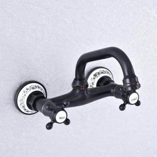 Basin Faucets Oil Rubbed Bronze Bathroom Kitchen Faucet Swivel Wall Mounted Dual Handle Hot Cold Mixer Taps zsf729