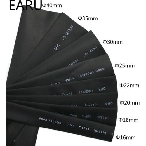 1meter 2:1 Black 15mm 16mm 18mm 20mm 22mm 25mm 28mm 30mm 35mm 40mm Heat Shrink Heatshrink Tubing Tube Wire Dropshipping