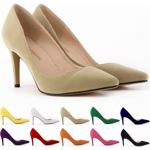 34-42 Woman Shoes Faux Suede 8cm Low Heels Women Pumps Stiletto Womens Work shoe Pointed Toe Wedding Shoes