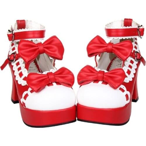 New 2019 Japanese Style Sweet Lolita Shoes Maid Cosplay Shoes Girls Princess Shoes High Heels Womens Shoes w/Bowknot Size 35-44