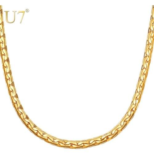 U7 Long/Choker Maille Haricot Chain Necklace Gold Color 6MM Vintage Rapper Hippie Hip Hop Chain For Women/Men Jewelry N1111