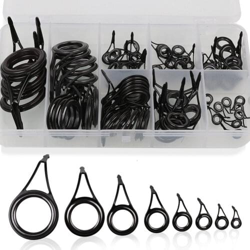 Sougayilang 75pcs/box Fishing Rod Rings 8 Sizes Stainless Steel & Ceramic Fishing Rod Guides 6-30mm Repair Kit DIY Rod Guides