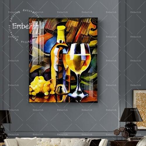Embelish 1 Pieces Bottles Glasses Grape Kitchen Home Decor Pictures By Kandinsky Living Room Wall Posters HD Canvas Paintings