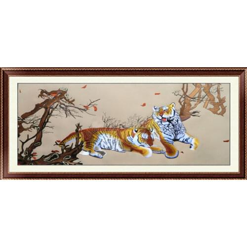 Embroidery tiger murals interior decoration paintings living room study dining room double tiger picture hanging painting SP074