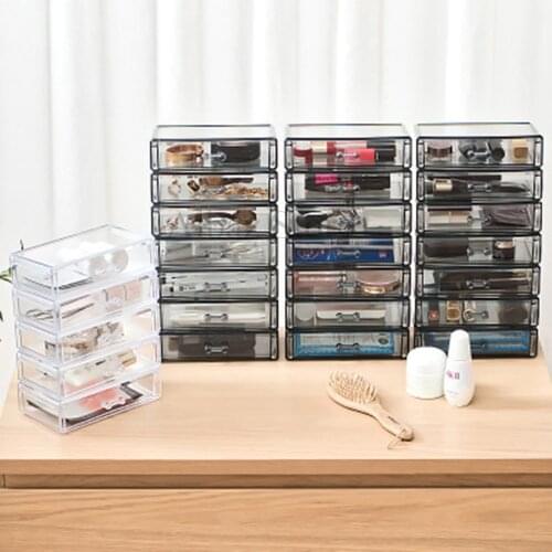 Drawer Type Cosmetic Storage Box Jewelry Finishing Skin Care Desktop Dressing Table Plastic Transparent Jewelry Storage Shelf