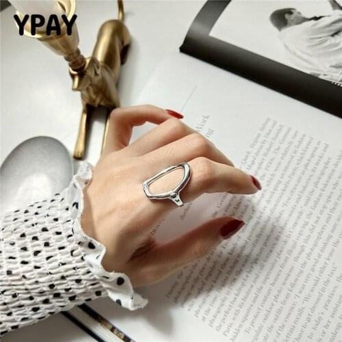 YPAY 100% Real 925 Sterling Silver Open Rings for Women Men Korea Japan Hollow Irregular Finger Ring Bague Fine Jewelry YMR836