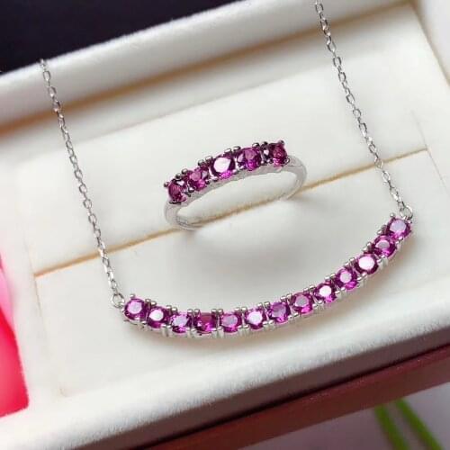CoLife Jewelry 925 Silver Necklace Ring Set for Office Woman 18 Pieces 3mm Natural Garnet Jewelry Set Gift for Woman