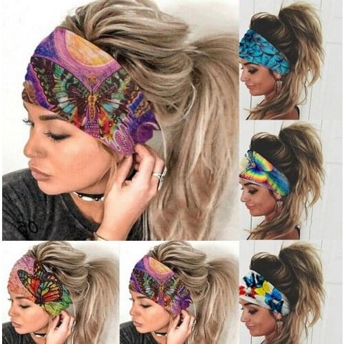Women Girl Summer Boho Hair Bands Print Headband Bohemian Cross Turban Bandage Bandanas Hair Accessories Headwrap Headwear Gift