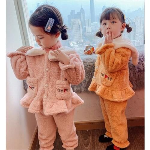 2 3 4 5 6 Years Toddler Girls Sets Autumn Winter Thicken Cartoon Jacket Trousers 2pcs Kids Clothing Baby Girl Clothes Suits 2020