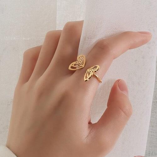 Size 7 Cute Butterfly Rings for Women Girl Teen Korean Fashion 2021 trendy Ornaments Accessories Wholesale Bague Femme Jewelry