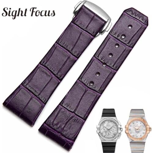 17 23mm Womens Leather Straps for Omega Watch Constellation Double Eagle Watchbands Wrist Bracelet Female Belt Red Purple Clock