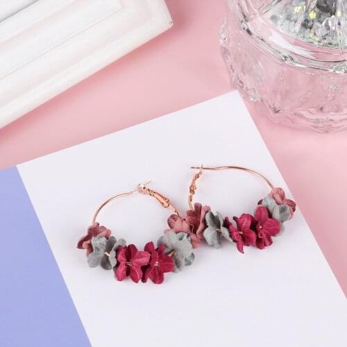 New Arrival Hoop Earrings For Women Fabric Flower Pending Gold Color Circle Pendientes Female Fashion Jewelry