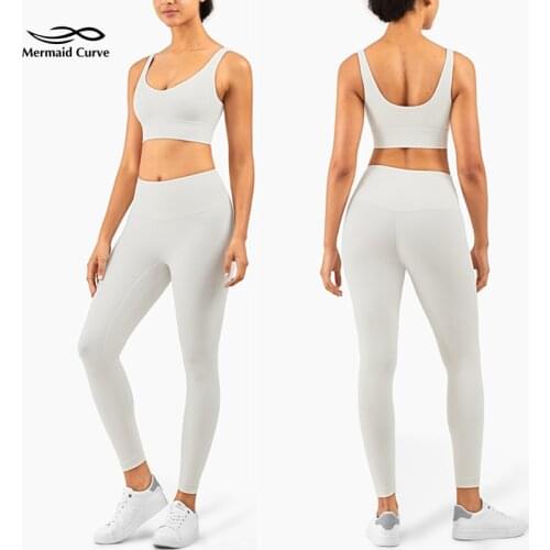 Mermaid Curve Summer New Women Gym Yoga Workout Sets Buttered Soft Fabric Sports Bra + No T Line Yoga Pant 2 Pcs Running Suits