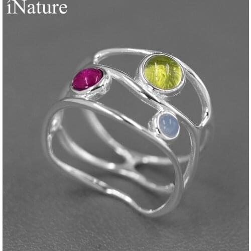 INATURE Casa Mila 925 Sterling Silver Natural Birthstone Finger Rings for Women Statement Fine Jewelry Gift