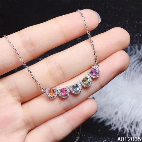 KJJEAXCMY Fine Jewelry 925 Sterling Silver inlaid Natural colored sapphire Female Pendant Necklace fashion Support Detection