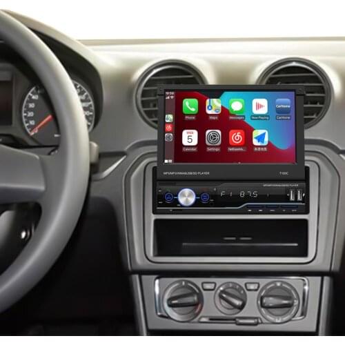 1 DIN 7-inch Touch Screen Apple CarPlay Retractable Car Stereo MP5 Player Bluetooth Call Reversing Video AM/FM Radio