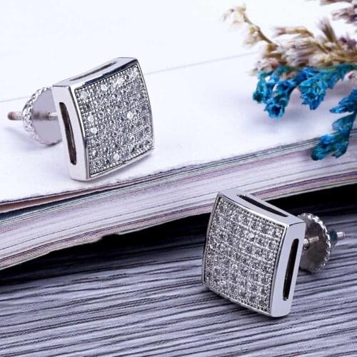 1 Pair Fashion Zircon Earring Square Thread Earrings Hip Hop Ear Jewelry for Men