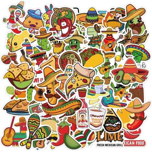 10/50PCS Anime Mexican Style Food Guitar Cute Kawaii Girl Boy Funny Toy Sticker Laptop Water Cup Helmet Child Gift