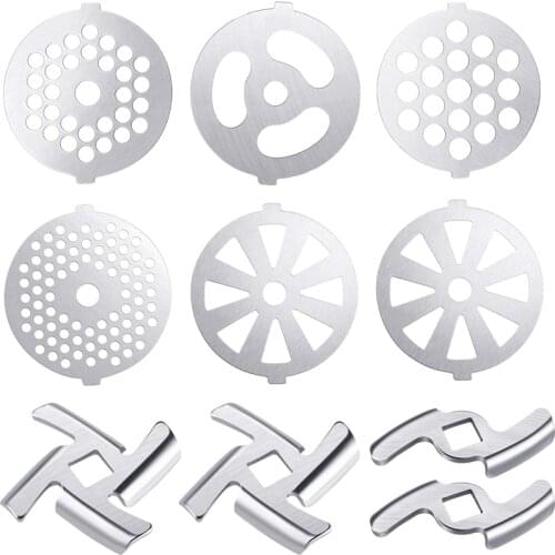 9 Pcs Meat Grinder Blades Meat Grinder Plate Discs Stainless Steel Food Grinder Accessories for Size 5 Stand Mixer and Meat Grin