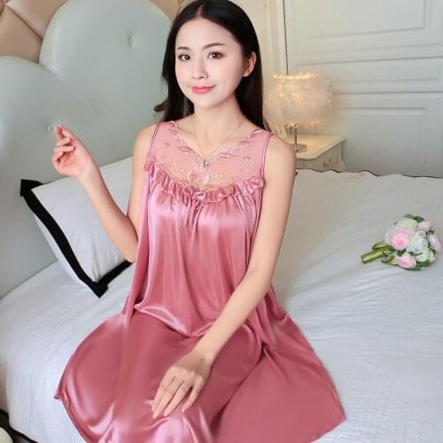 Plus Size 4XL Women Nightes Ice Silk Sexy Nightgowns Sleeveless Night Wear Dress Nightwear Satin Long Sleepwear Home Service