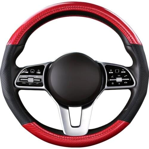 Carbon Fiber Cowhide Car Steering Wheel Cover 38CM Non-slip Wear-resistant Sweat Absorbing Fashion Sports Steering Wheel Cover