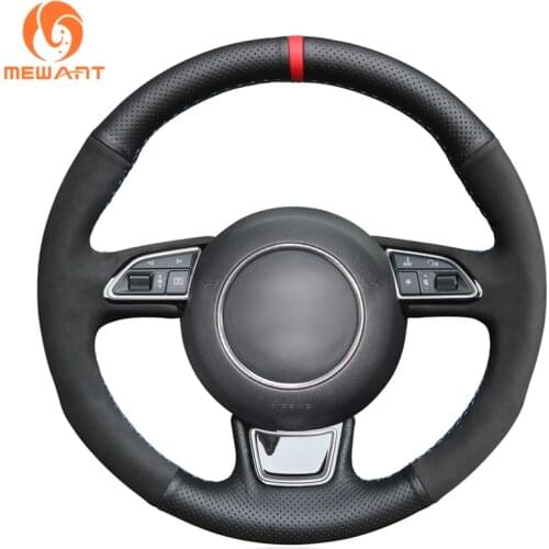 Black Genuine Leather Steering Wheel Cover for Audi A1 8X A3 8V Sportback A4 B8 Avant A5 8T A6 C7 A7 G8 A8 D4 Q3 8U Q5 8R
