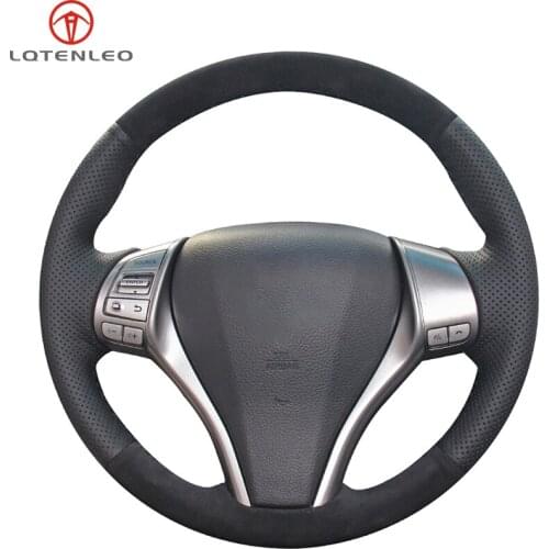 LQTENLEO Black Genuine Leather Suede Car Steering Wheel Cover For Nissan Teana Altima 2013-2018 X-Trail Qashqai 2014-2018 Rogue