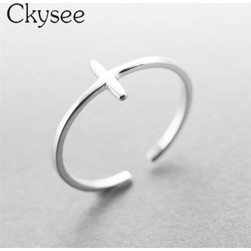 Ckysee 925 Sterling Silver Cross Leaves Feather Rings Hollow Adjustable Sterling Silver Wedding Finger Ring For Women Gift