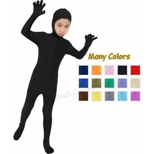 Kids Open Face Cosplay Zentai Bodysuit Spandex Zentai Fitness Suit Dancewear Child Halloween Costume Overalls