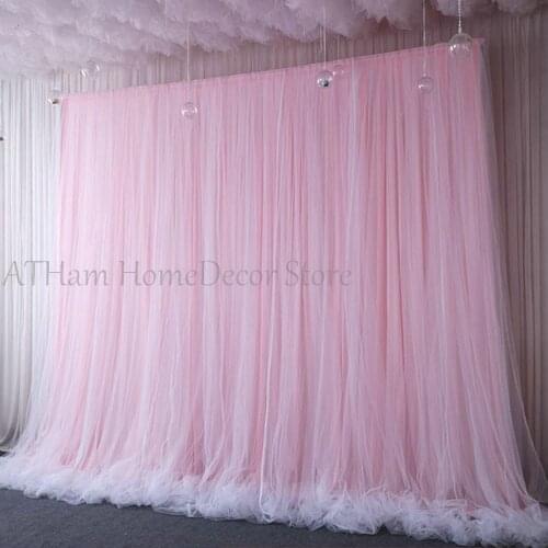 Baby Pink Tulle Chiffon Backdrop for Bridal Shower Wedding Ceremony Backdrops Curtains Photo Booth Background