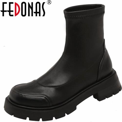 FEDONAS Cool Fashion Concise Women Ankle Boots Round Toe Thick Heels Autumn Winter Working Casual Shoes Woman 2021 Brand Newest