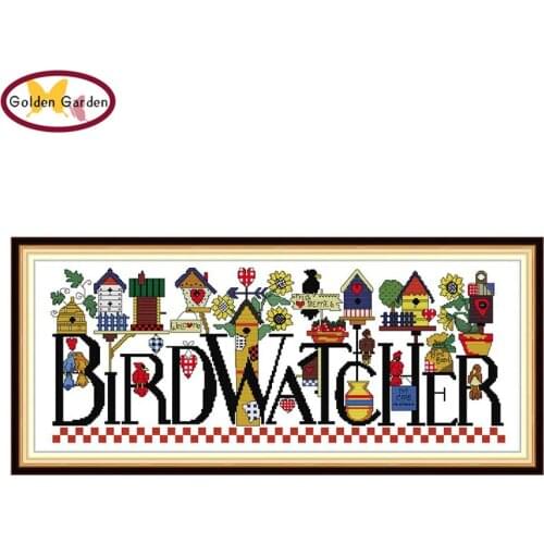 GG Birdwatcher Painting Counted Cross Stitch Embroidery Needles Package Animal Joy Sunday Printed Cross Stitch for Home Decor