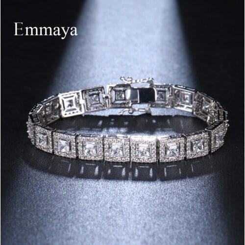 EMMAYA Classical Model Regular Square Sparking Bracelet Full Of Cubic Zircon Three Colors FOr Women&Girls Distinctive Dress-up