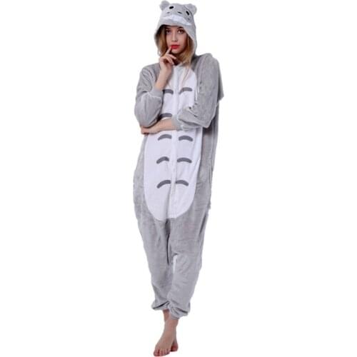Animals Totoro Neighbor Costume Adult Men Onesies Kigurumi Flannel Women Anime Jumpsuit Disguise Onepiece Hooded Suit