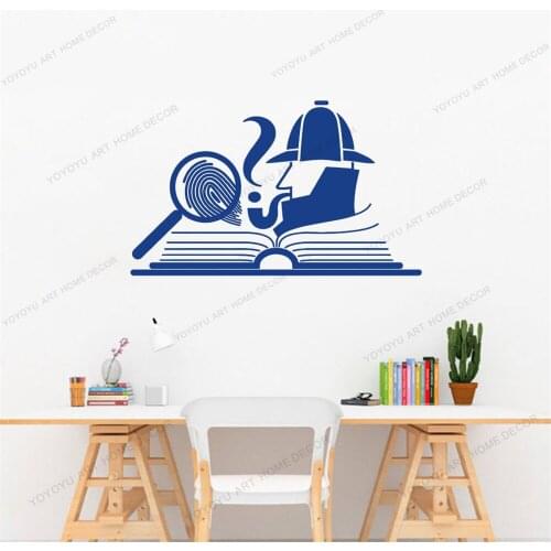 Loupe Fingerprint Open Book Sleuth Detective Wall Decal Art Vinyl Window Stickers Library Bookstore Boy Room Interior DecorCX772