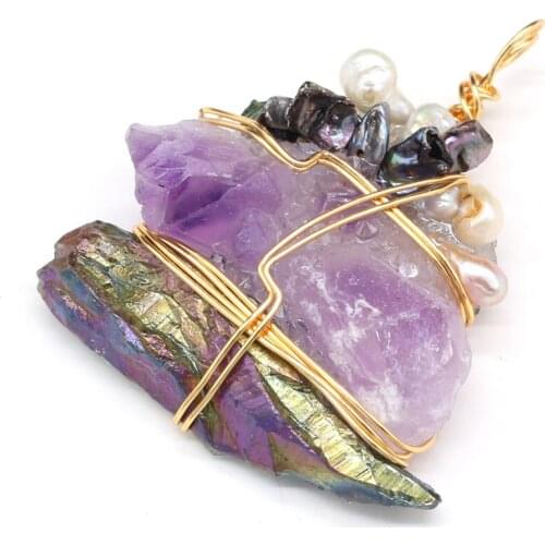 Fashion Gold Color Wire Wrap Amethysts Pendant High Quality for Trendy Jewelry Making DIY Necklace Earrings Supplies