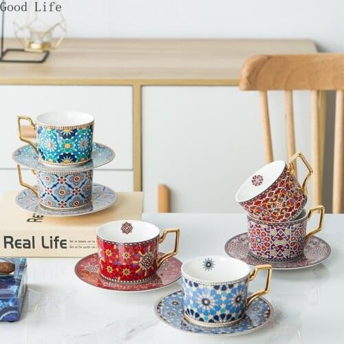 320ML Moroccan Coffee Cup Ceramic Water Cups European Style Cup And Saucer Set Home Office Restaurant Afternoon Tea Mug
