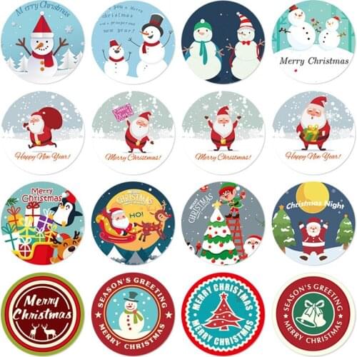Merry Christmas Gift Box Envelope Sealing Sticker Gift Decoration Sticker Santa Claus Snowman Christmas Series Decoration Label