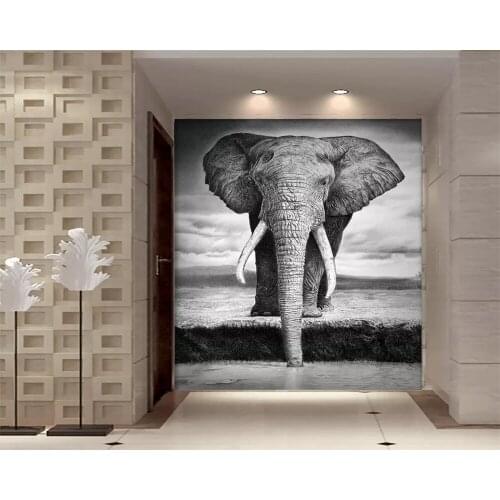 Beibehang 3d mural wallpaper Photo wallpaper black and white elephant porch decorative mural wallpaper for kids room Vinyl wall
