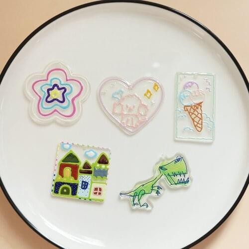 Colorful Painting Resin Necklace Pendants Ornament Accessories Flower Heart Ice Cream Horse Geometry Dinasour Charms 20pcs