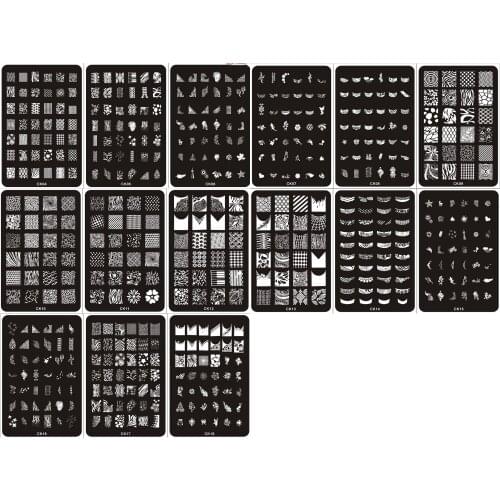 1PC Plate-CK04-18 14.5*9.5cm Rectangle Shape Blue Film Nail Art Stamping Image Plate Stainless French Style Leaf Flower Heart