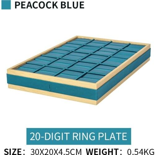 New Blue Microfiber Gold Edge 20 Grids Ring Jewelry Display Trays For Femal Earring Pendent Showcase Jewellery Organizers Stand