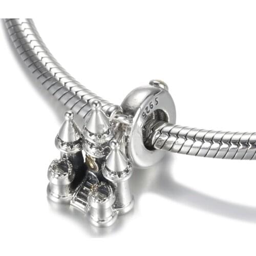 Authentic S925 Silver Pendant Bead fit Lady Bracelet Bangle Two-tone Castle Dangle Charm DIY Jewelry