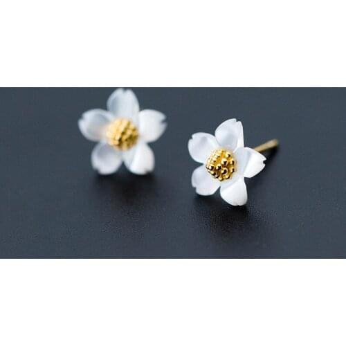 Real 925 Sterling Silver White Natural Shell Flower Stud Earrings For Women 2020 Wedding Gift Sterling-silver-jewelry Brinco