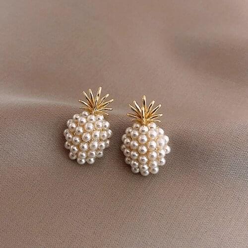 925 Needle Delicate Imitation Pearls Pineapple Stud Earrings for Women Personality Korean Style Daily Small Cute Brincos Gift