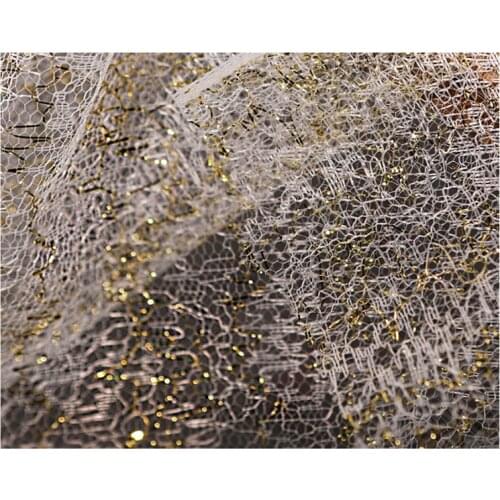 Width 57'' Fashion Simple Gold White Small Mesh Tulle Fabric By The Half Yard For Creative Dress Background Cloth Material