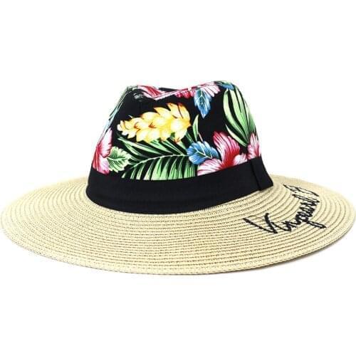 New Summer Fashion Matching Printed Embroidery Straw Hats Beach Sand Outdoor Travel Sunshade Straw Fedora Caps For Women