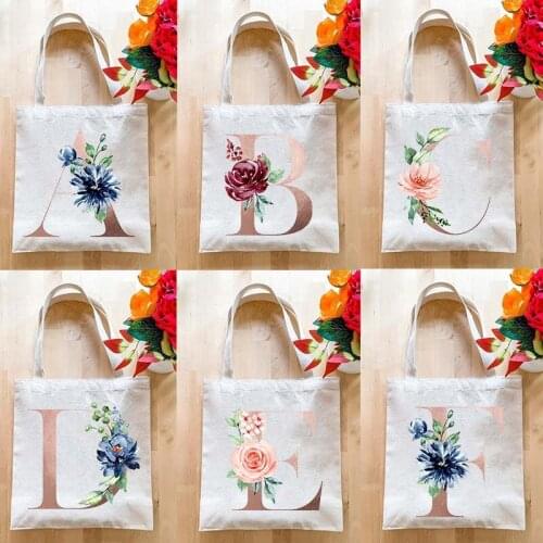 Bridesmaid Handbags Bachelorette Party Shoulder Bags Letter Flower Print Female Shopping Tote Women Eco Canvas Bag Wedding Gifts