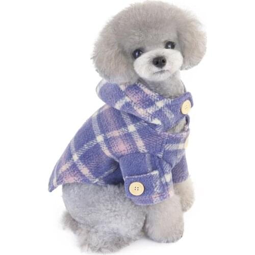 Warm Plaid Winter Dog Puppy Trench Coat For Small Pet Cat Dog Cotton Padded Jacket Hoodies Chihuahua Pitbull Dog Clothes