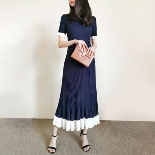 2021 New Spring Collections Color Block Kintted Midi Belted Dress XS-XL